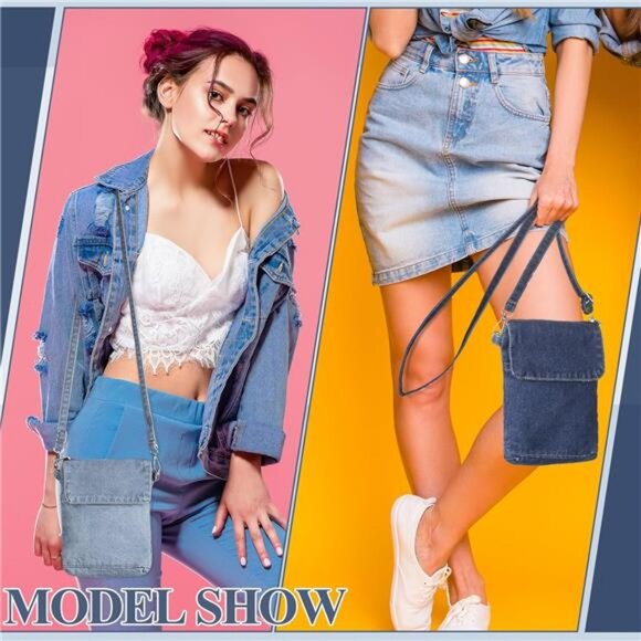 2 Pack Denim Crossbody Bag Small Jean Purse Adjustable Shoulder Handbag for Wome - Picture 4 of 8